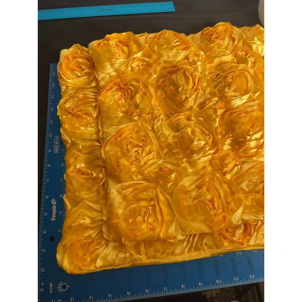 Pair Yellow Satin 3D Rosette Throw‎ Pillow Cover 16x16 Square Floral Decorative